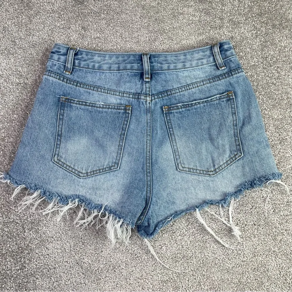 Superdown Cut Off Shorts Women’s 28 Blue High Rise Denim Button Fly Frayed Hem